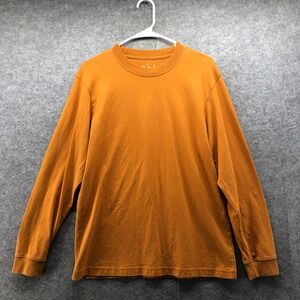 MUJI Washed Cotton Long Sleeve T-Shirt Mustard Yellow Rust Minimalist Mens M